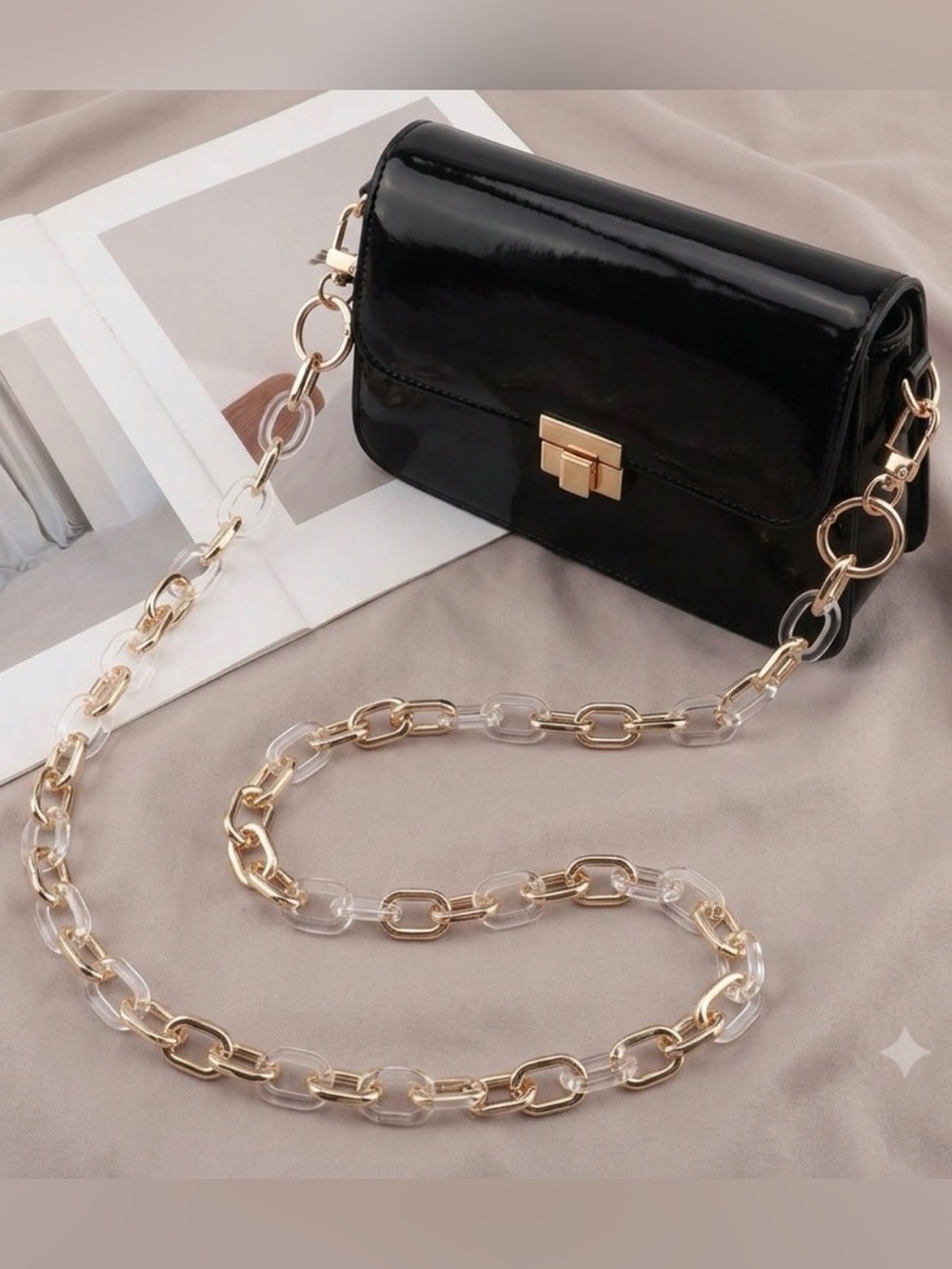 NEW CLEAR & GOLD 47” Crossbody chain
